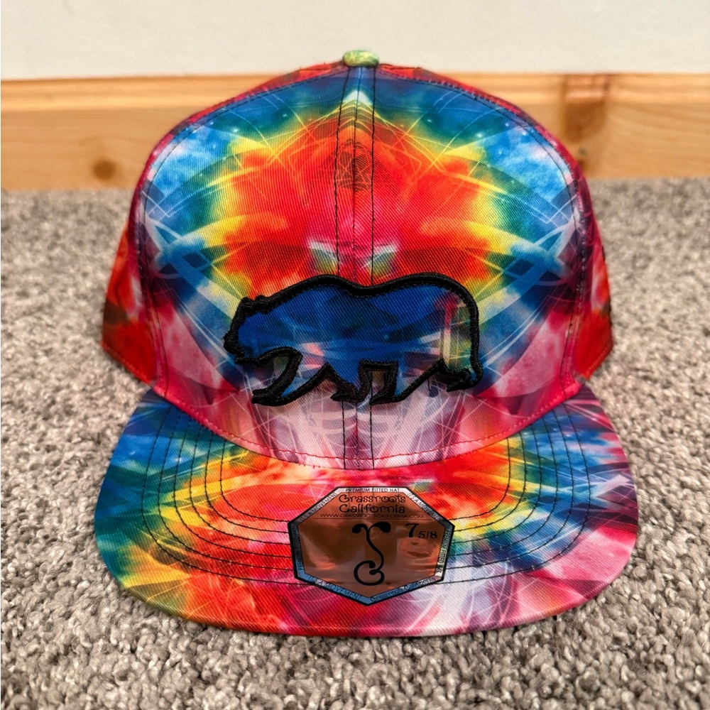 Grassroots California Removable Bear Tech Tie Dye Rainbow Fitted Hat - 7 5/8